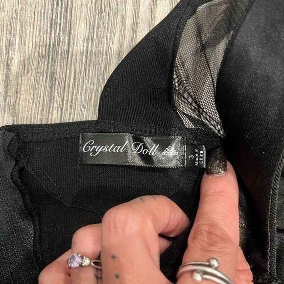 Crystal Doll Size 3 Women’s black blue and white maxi dress with zipper and clip - Picture 4 of 5